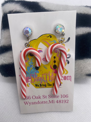 Custom Made Candy Cane Bling Earrings