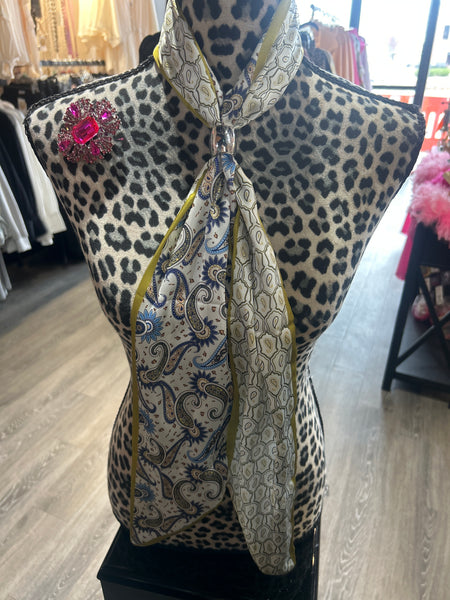 Blue Paisley Print Reversible Long Narrow Scarf 5 x 56 inches Long