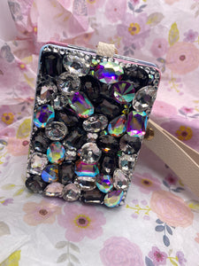 Black Clear Rhinestone Compact Cosmetic Mirror