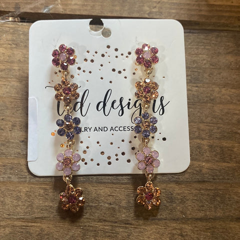 Pink Purple Daisy Rhinestone Earrings