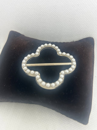 Silver Faux Pearl Fleur De Lis Rhinestone T Shirt Clip