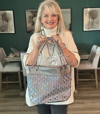 Iridescent Pewter Statement Tote Purse