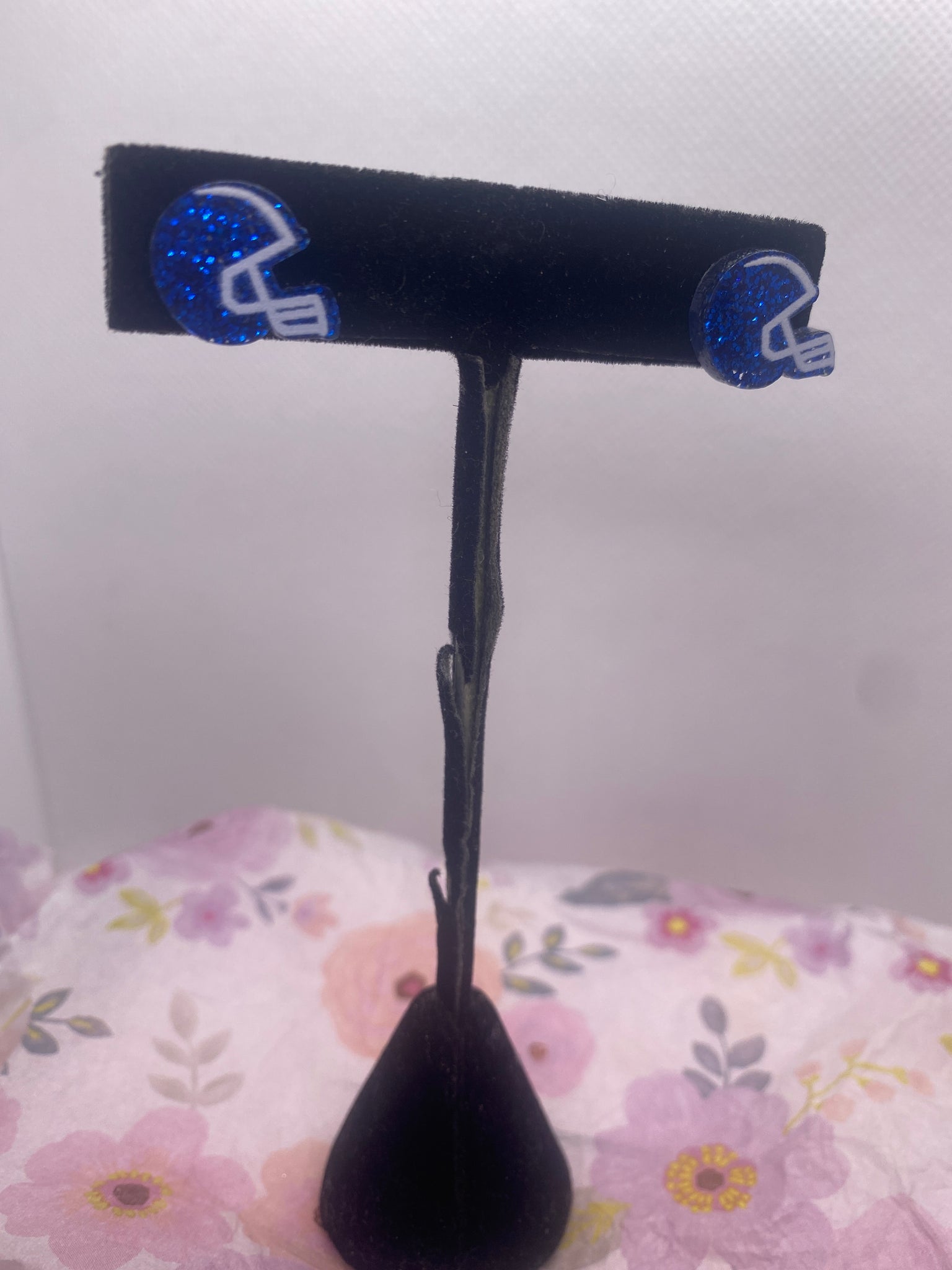 Small Acrylic Royal Blue Helmet Earrings