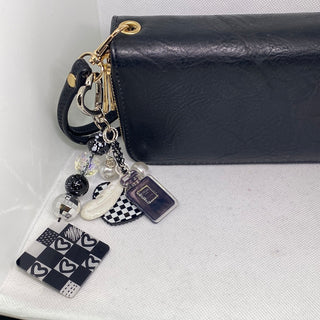Black White Check Keyring Key Chain
