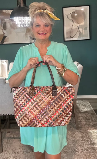 Multicolor Woven Tote Bag Purse