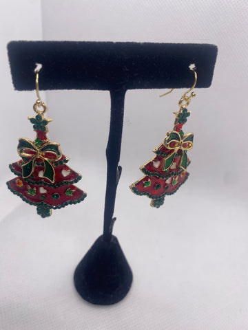Red Christmas Tree Earrings