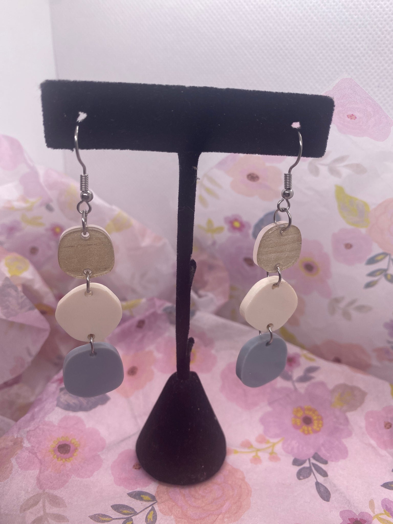 Triple Stones Hook Earrings