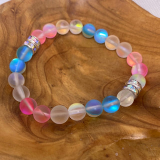 Pink Clear Blue Stretch Bead Bracelet