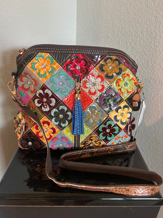 Colorful Genuine Leather Flower Crossbody Cross body Sling Purse
