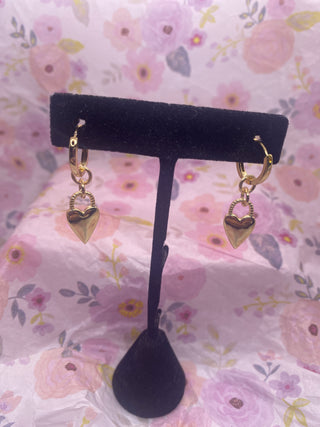 18k Gold Plated Hoop w Heart Earrings
