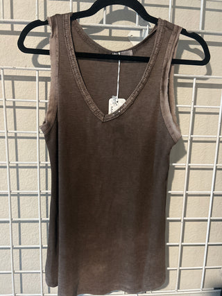 Made in Italy Washed Ribbed V neck Tank Top