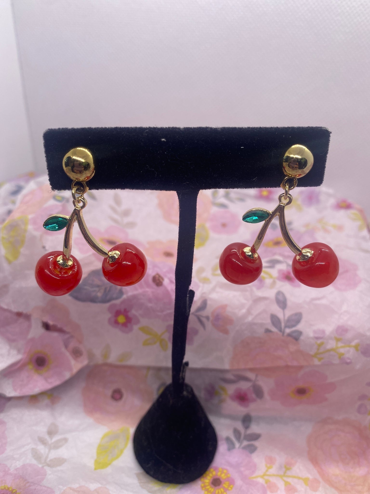 Gold Tone Ball Cherry Post Earrings