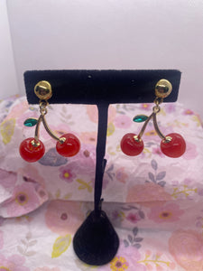Gold Tone Ball Cherry Post Earrings