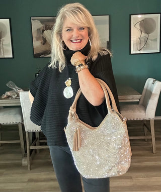 Champagne Crystal Sparkle Hobo Handbag Purse