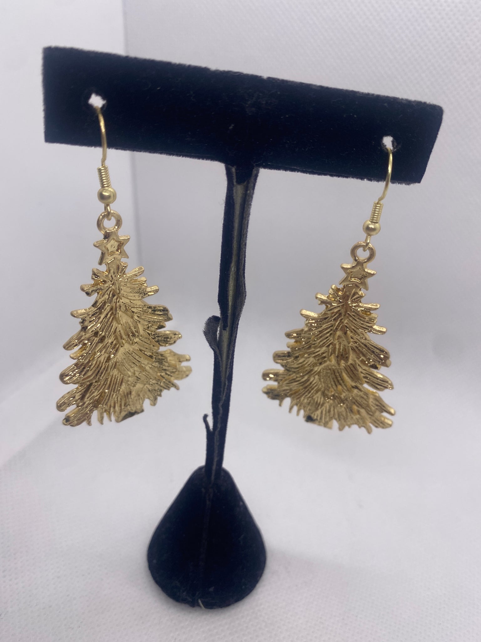 Gold Flocked Christmas Tree Earrings