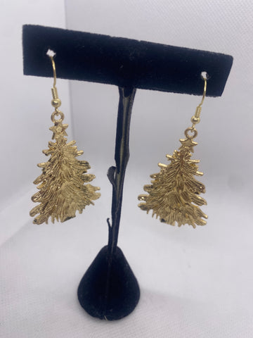 Gold Flocked Christmas Tree Earrings