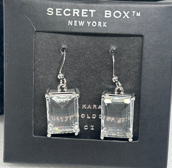Secret Box 24K White Gold Dipped Cz Earrings