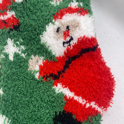 Fuzzy Green Santa Claus Socks Sz 9-11