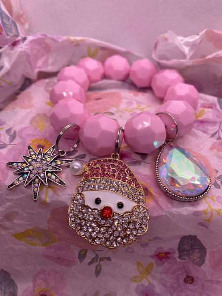 Pink Bauble Charm Bracelet Rhinestones Santa Bauble