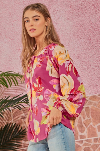Floral Print Tie Neck Blouse