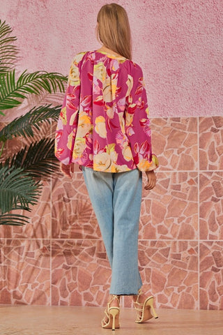 Floral Print Tie Neck Blouse