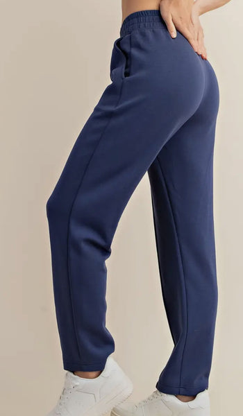 Modal Poly Span Scuba Fabric Pintuck Pants Joggers Smoky Navy