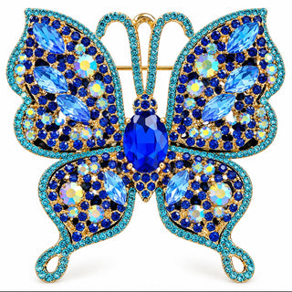 Blue Butterfly Crystal Statement Brooch Pin Pendant