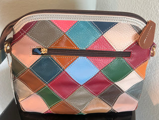 Genuine Leather Colorful Abstract Design Crossbody Sling Bag Purse