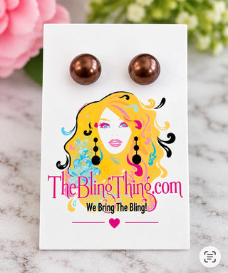 Chocolate Brown Faux Pearl Stud Earrings