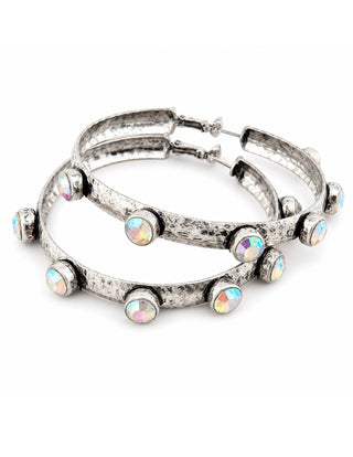 Clear AB Crystal Stone Hammered Hoop Earrings