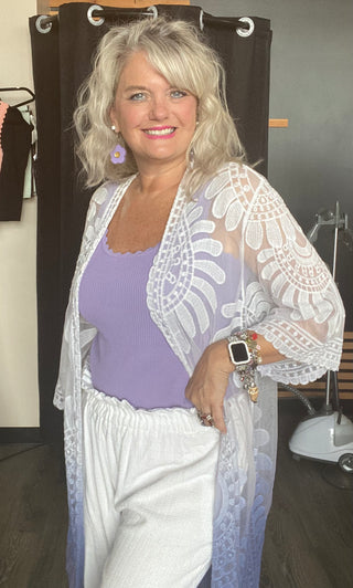 Periwinkle Ombre Lace Kimono Cardigan