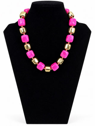 Pink & Gold Square Bead Statement Necklace