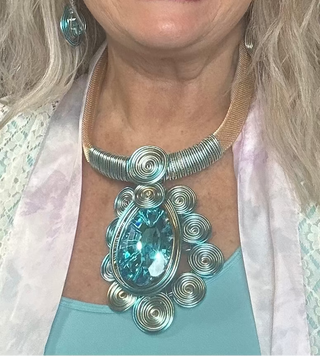 Turquoise and Gold Metal Statement Necklace