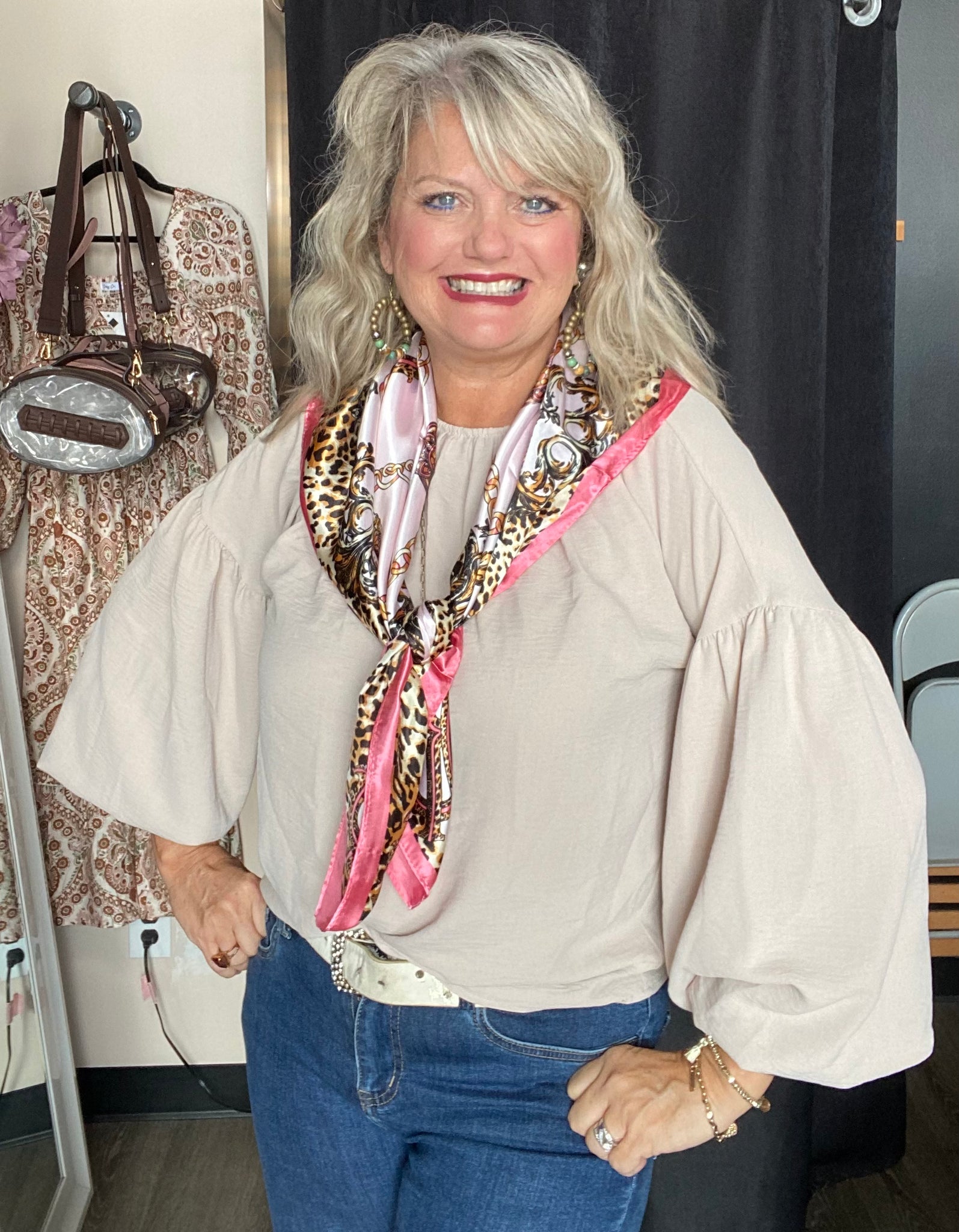 Peach Leopard Print Square Silky Satin Scarf