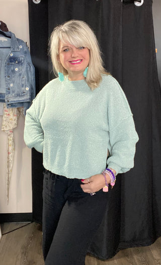 Mock Neck Side Slit Pullover Sweater
