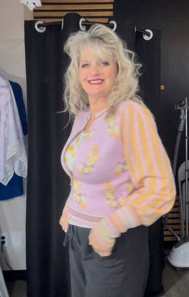 Floral Bomber Knit Cardigan Sweater