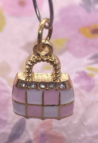 Pink White Checkerboard Charm for Bracelet Necklace