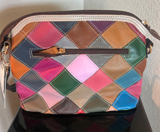 Genuine Leather Colorful Abstract Design Crossbody Sling Bag Purse