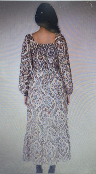 Floral Print V neck Long Sleeve Maxi Dress