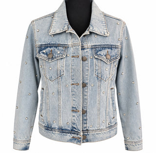 Medium Wash Denim Jean Jacket with Rhinestones