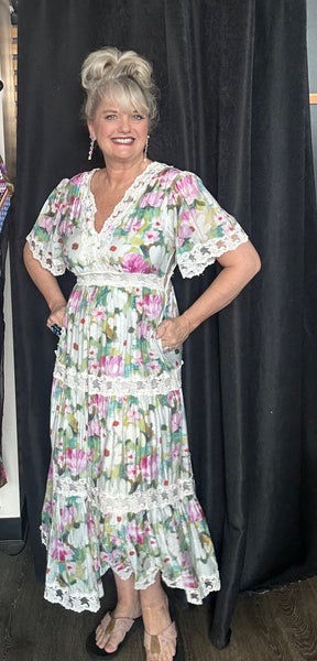 V Neck Side Zip Maxi Dress