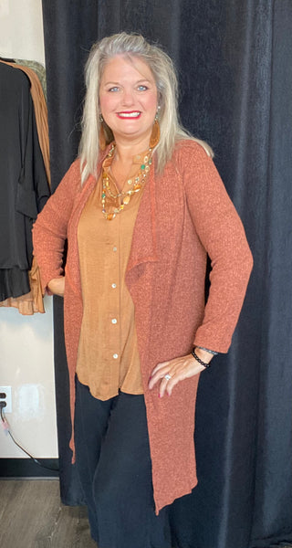 Ribbed Rust Duster Sweater