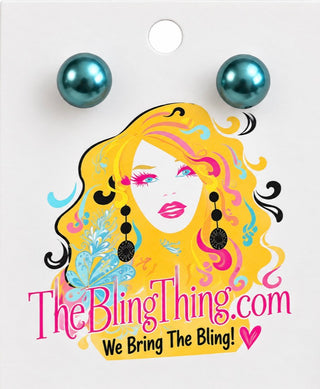 Teal Green Large Stud Ball Post Earrings
