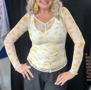 Long Sleeve Yellow Mesh Layering Top