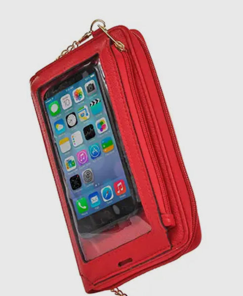 Red Cell Phone Wallet Crossbody Purse