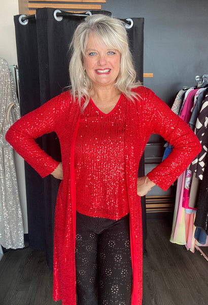 Long Red Sequin Duster
