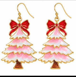 Pink Festive Christmas Tree Earrings