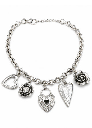 Antique Silver Heart & Rose Charm Necklace