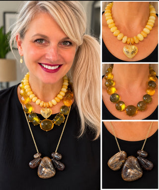 Golden Amber Layered Necklace Set of Three