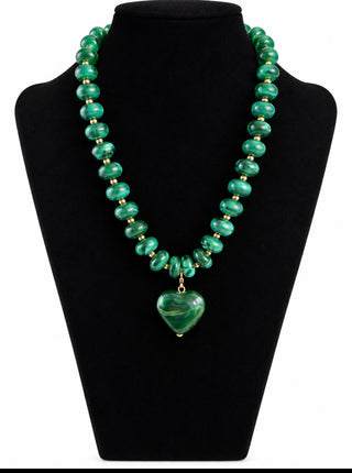 Green Heart Bead Statement Necklace